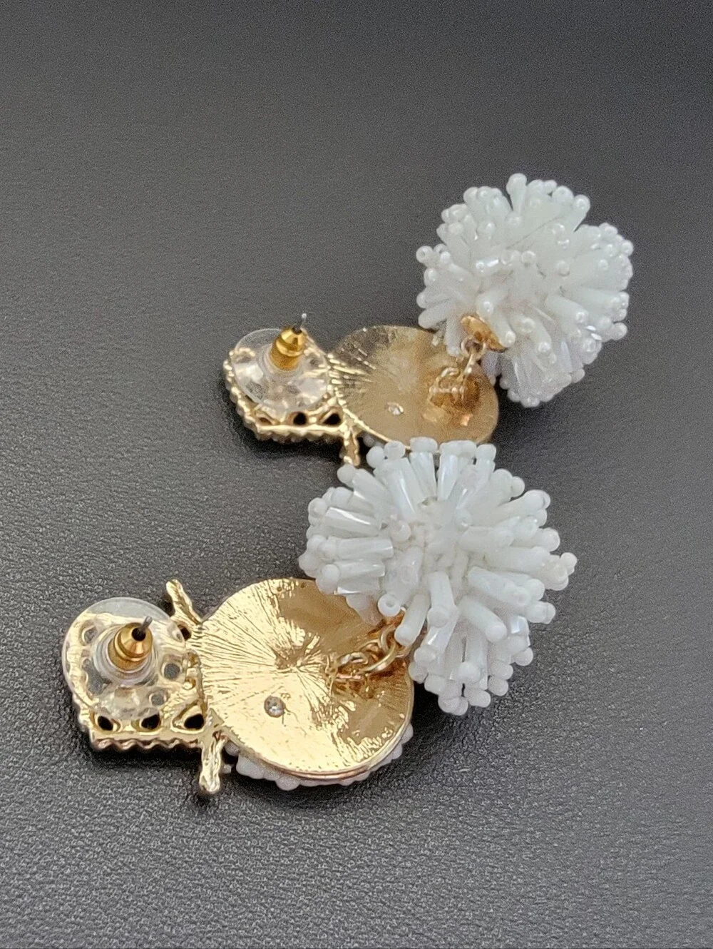 Beaded Snowman Earrings White Seed & Bugle Bead Christmas Holiday  Statement